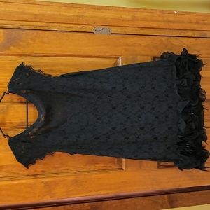 La Nouvelle Renaissance black dress with slip ruffled feather bottom lacey top